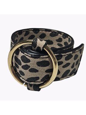 Cheetah Print Bracelet Gold Tone Ring Cuff Faux Leather Fashion Statement Women